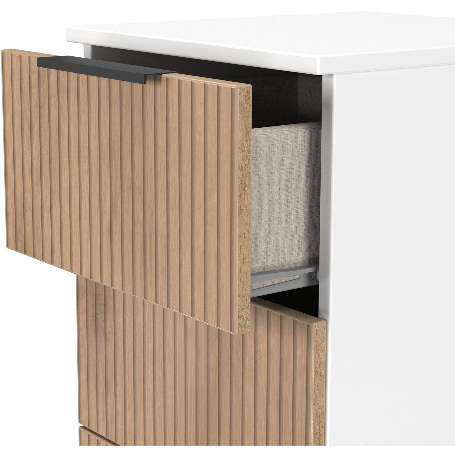 Java Ready Assembled 5 Drawer Bedside - Slatted Effect White