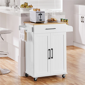 White Yaheetech Rolling Kitchen Island Cart with Storage shot 9626906