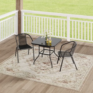 Tempered Glass Garden Table Set with 2 Rattan Chairs