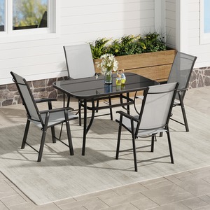 Outdoor Tempered Glass Patio Table with Four Foldable Chairs