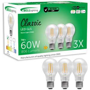 E27 Edison Screw LED Filament GLS Light Bulb Dimmable Warm White 810 Lumen 7W
