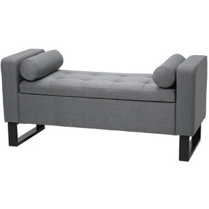 Linen Upholstered Storage Bench with Armrest Cushion