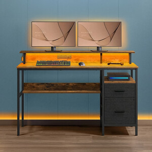 VASAGLE LED Gaming Desk with Power Outlets