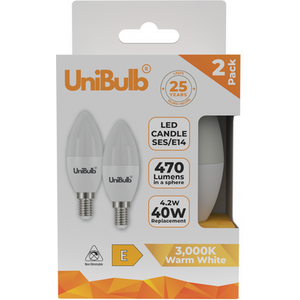 UniBulb LED Candle E14 SES 470lm 4.2W 3000K
