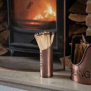 Copper Log And Kindling Bucket Set With Matchstick Holder