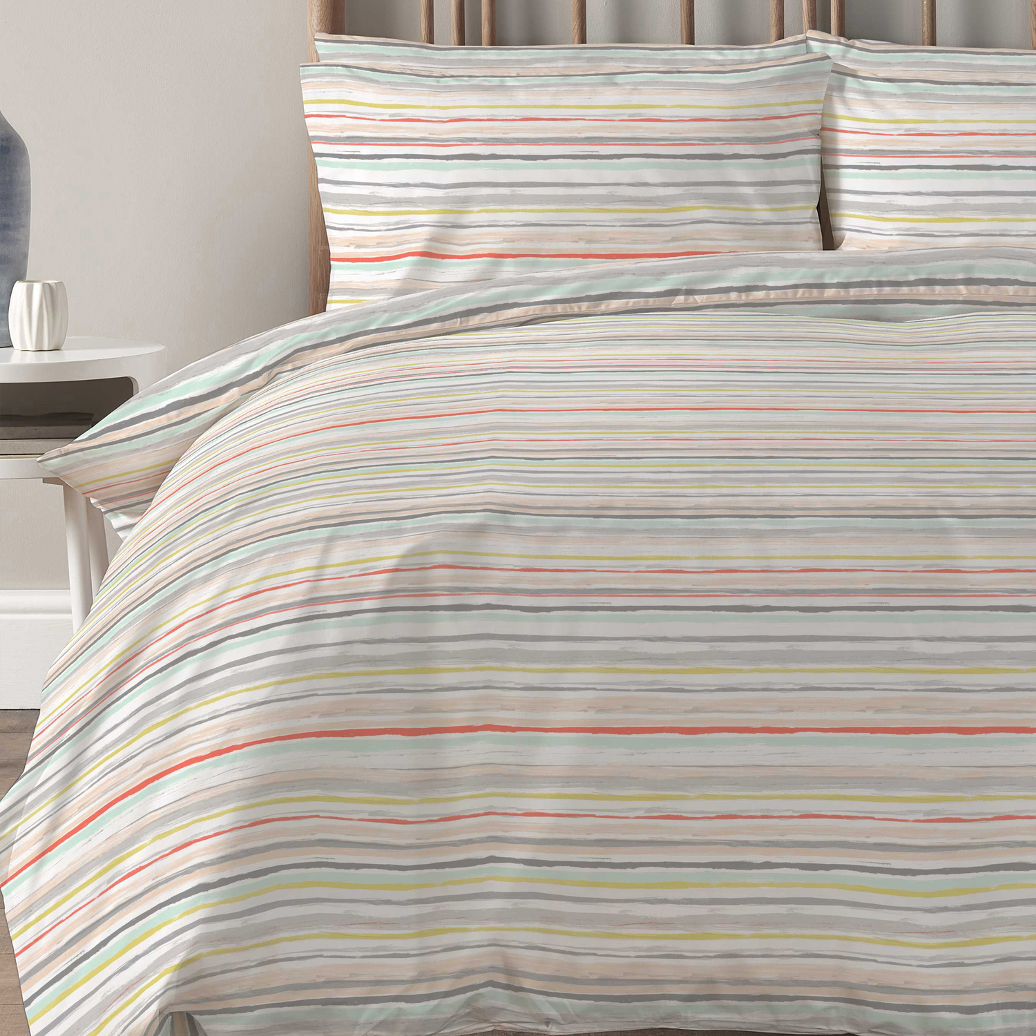 Painterly Striped Polycotton Duvet Cover Set - Multicolour Double