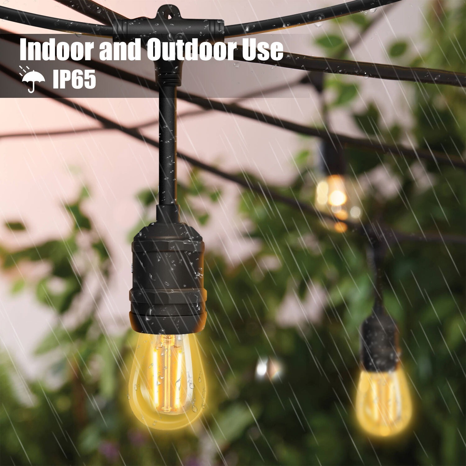 10m Drop String Lights With 15 E27 Holder - Black