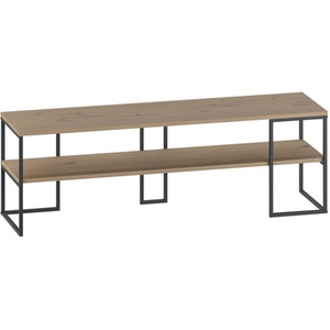 Natural Oak Modern TV Unit Open Shelf Metal Frame Black Wood, Plywood shot 10977104