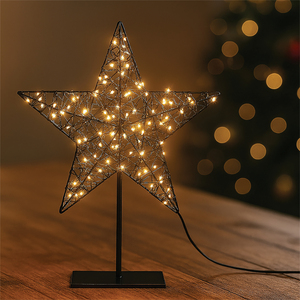 Xmas Haus 30X44cm 100Warm White Black Star On Stand 5M Lead Outdoor