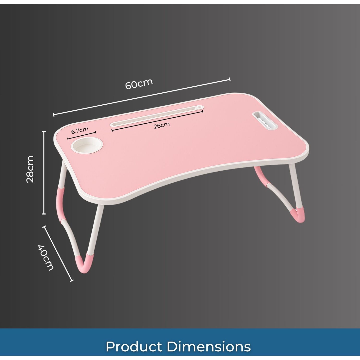 Portable Foldable Laptop Table With Tablet And Mug Holder - Pink