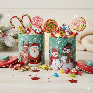 1 Christmas Biscuit Tin Barrel Christmas Character Round 15x13cm