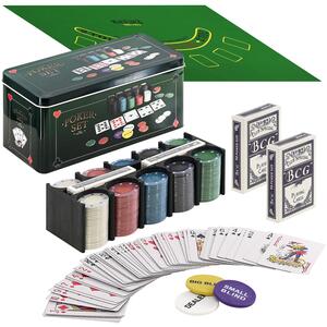 Poker Gaming Set in Metal Box 200 Pieces with Mat and Chips