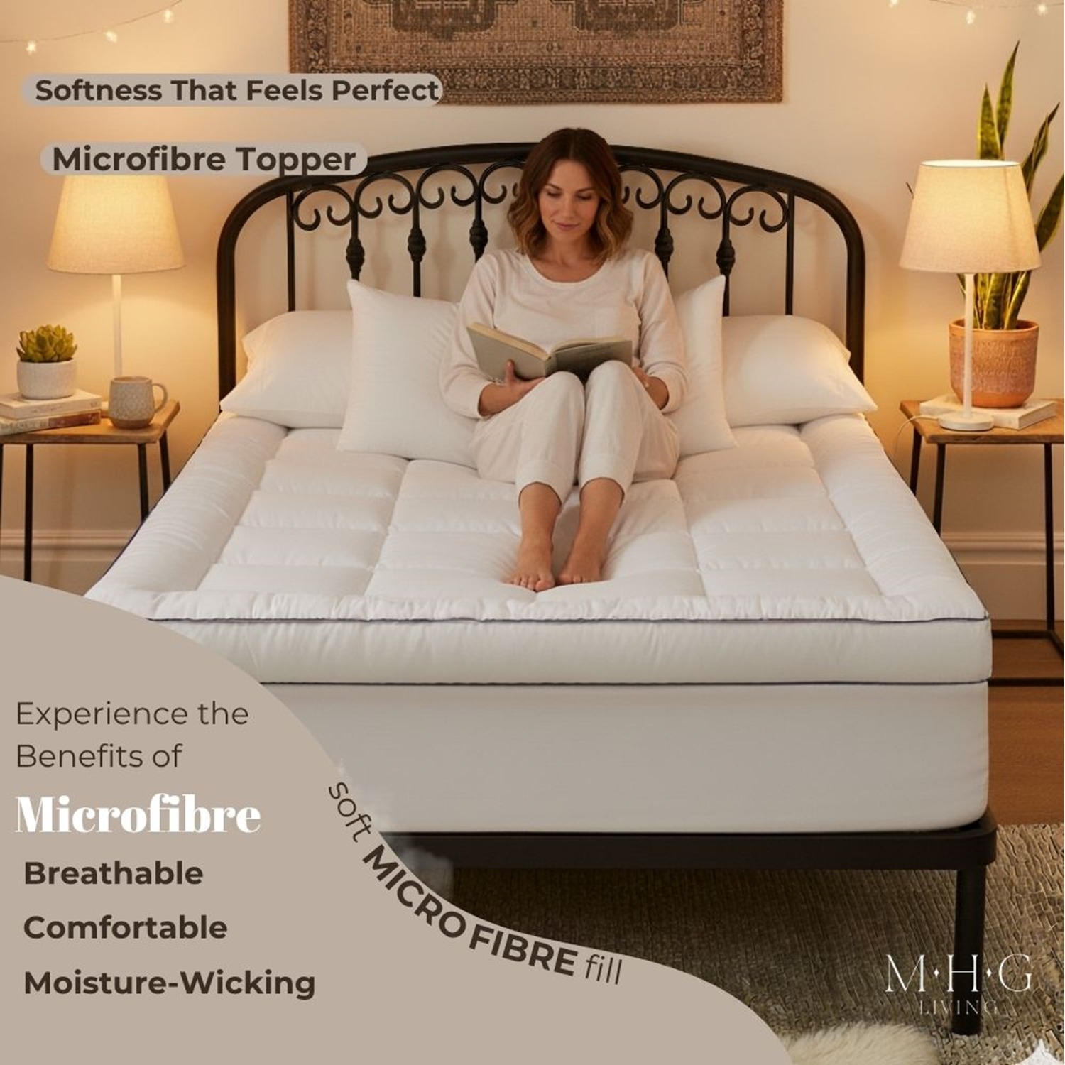 5cm Thick Mattress Topper Protector With Extra Deep Skirt - White Double