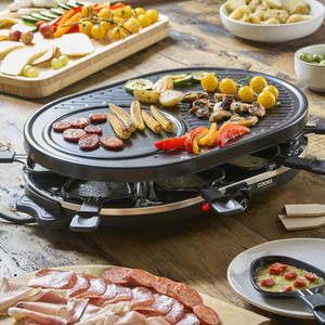 Electric Raclette Grill 1200W with Metal Plate, Fondue Pans  Spatulas