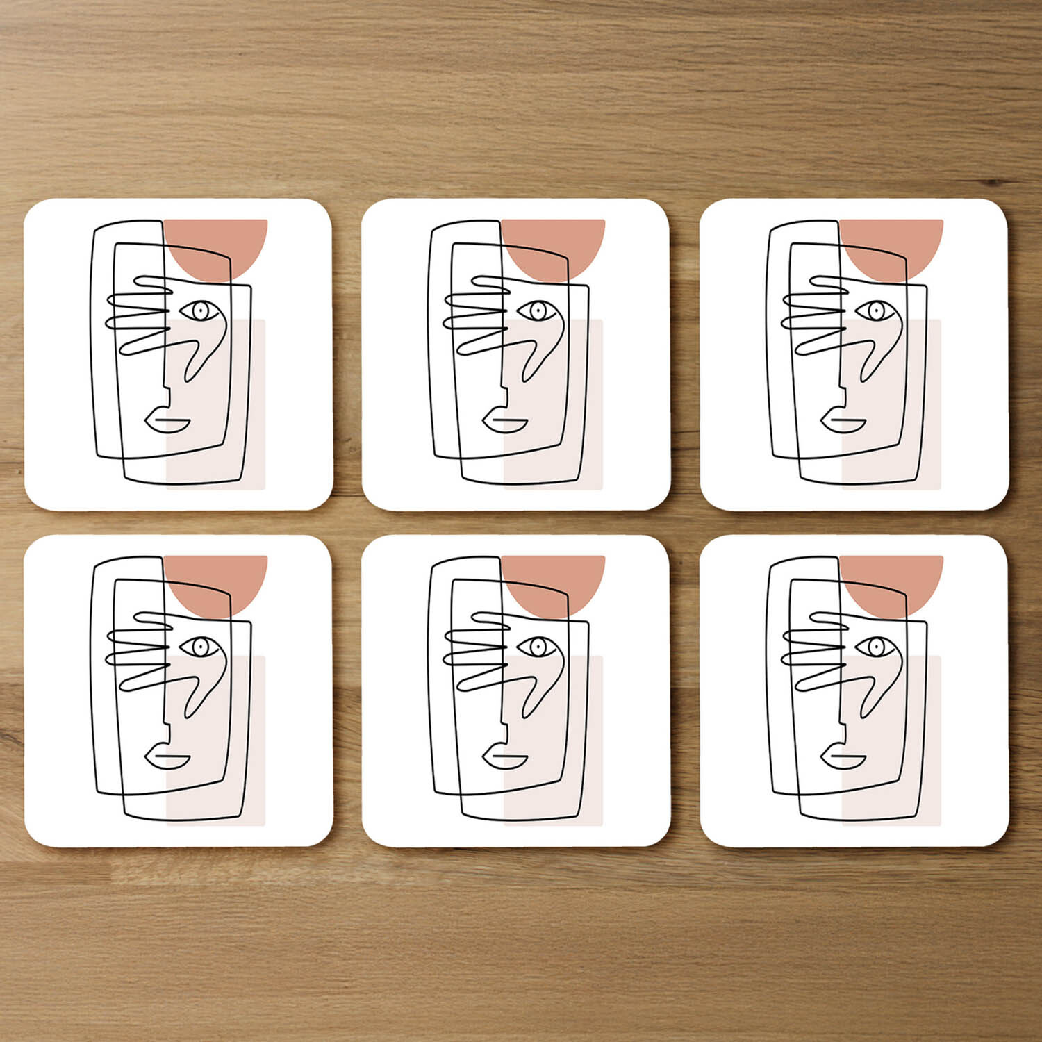 line drawing of face and hand Designer Coaster Set - White