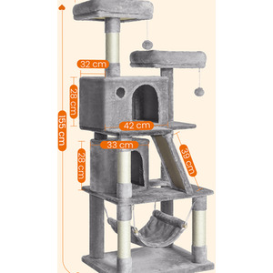 Cat Tree, Cat Condo with 2 Cat Caves, 155 cm, Light Grey