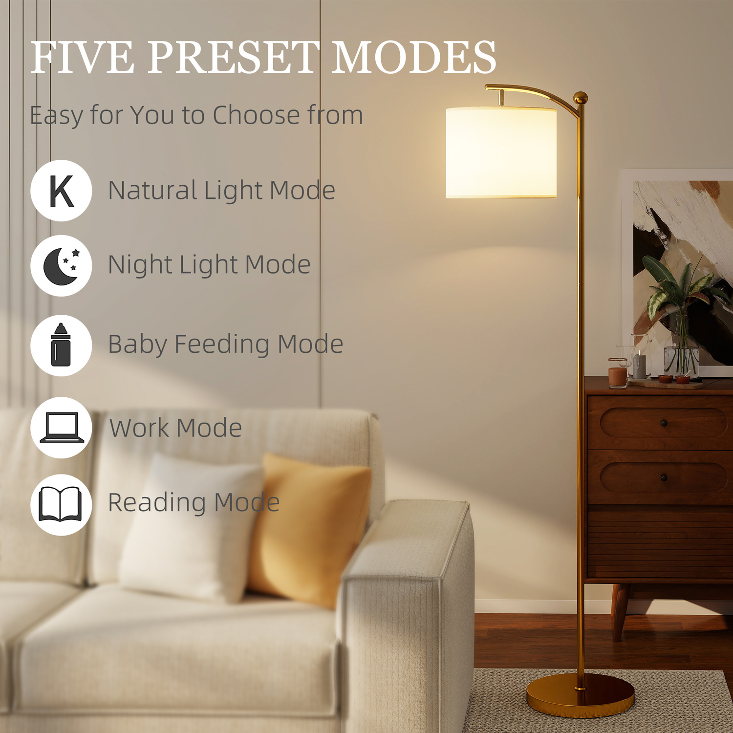 HOMCOM LED Floor Lamp with Remote Control for Living Room - Gold Tone
