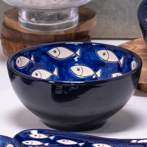 Signature Blue  White Fish Hand Painted Ceramic Appetiser Bowls