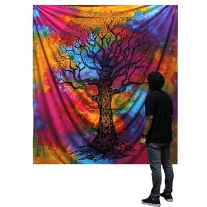 Double Cotton Bedspread  Wall Hanging - Handmade Winter Tree Decor