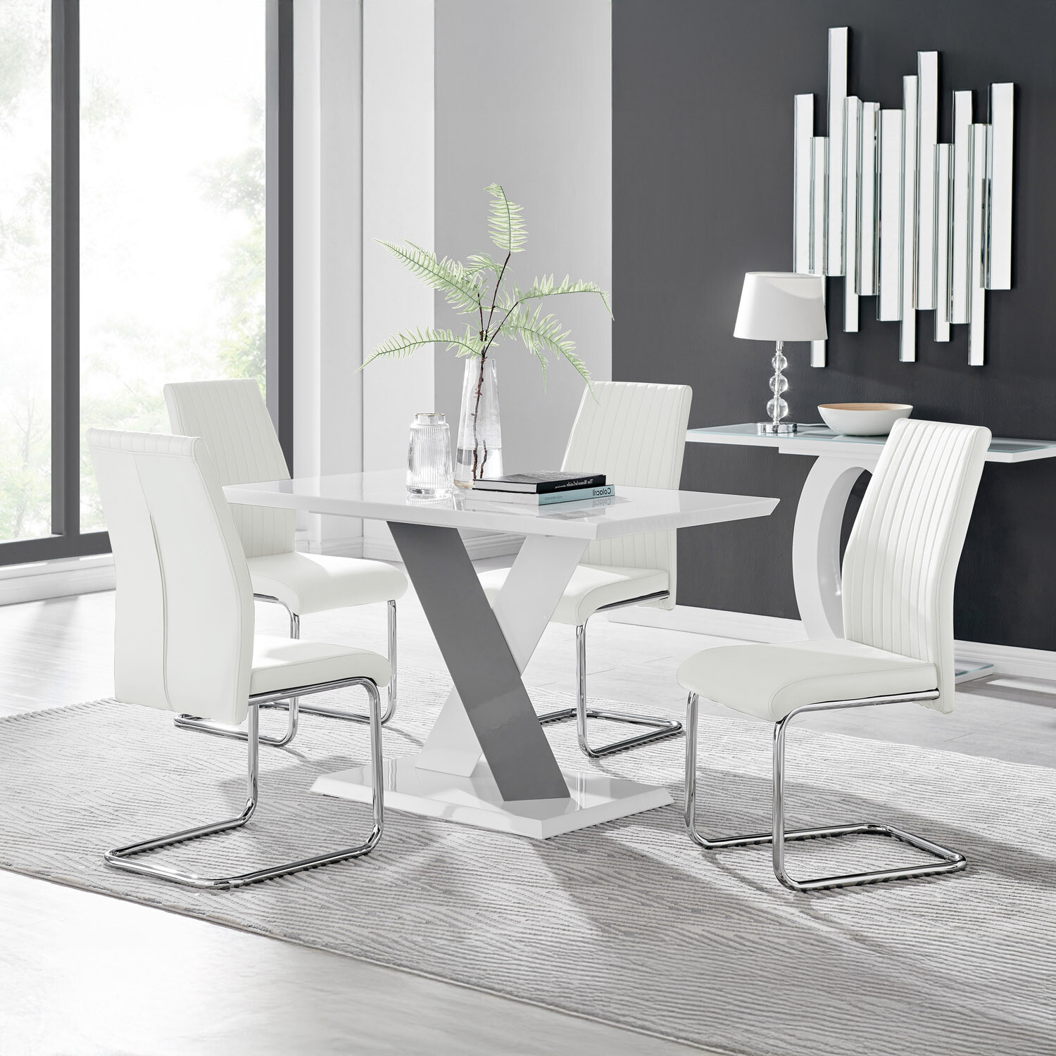 Furnitureboxuk Monza White High Gloss Dining Table 4 Lorenzo Chairs - White
