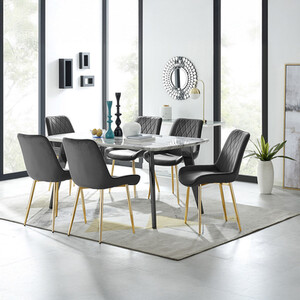 Andria Black Leg Marble Effect Dining Table and 6 Pesaro Gold Leg Chairs