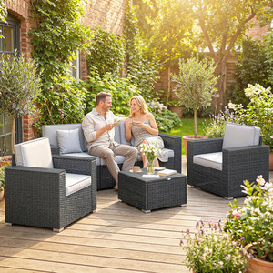 Outsunny Rattan Garden Furniture Set with Wide Armrests and Cushions
