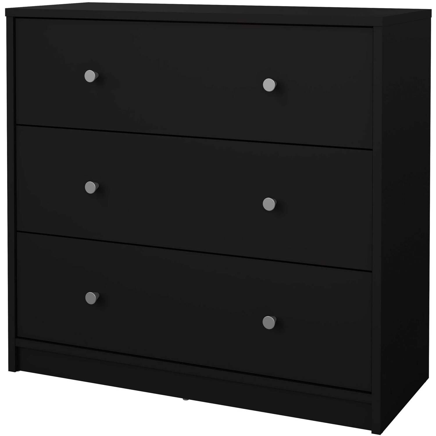 Tainan 3-drawer Chest Of Drawers Compact Matt Black Wood Dresser - Black