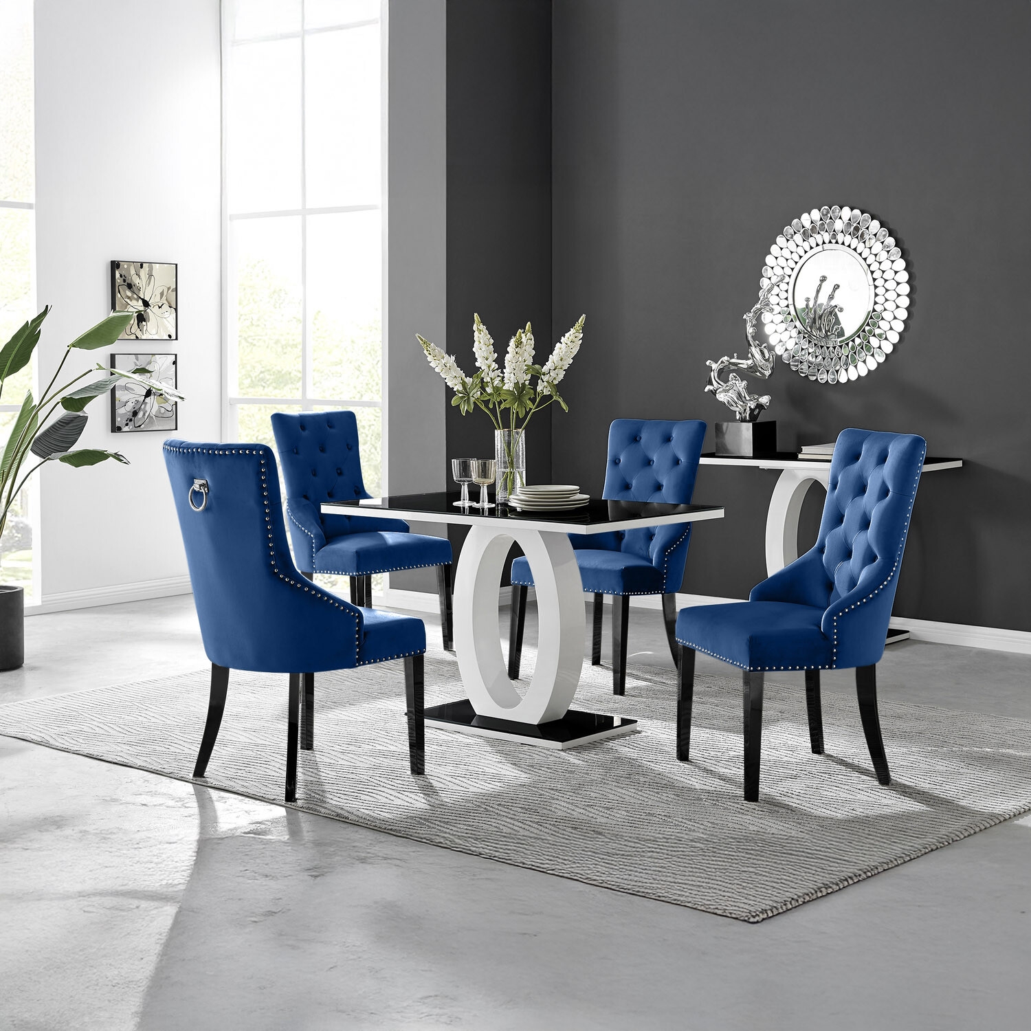Furnitureboxuk Giovani 4 Black Dining Table And 4 Belgravia Black Leg Chairs - Blue