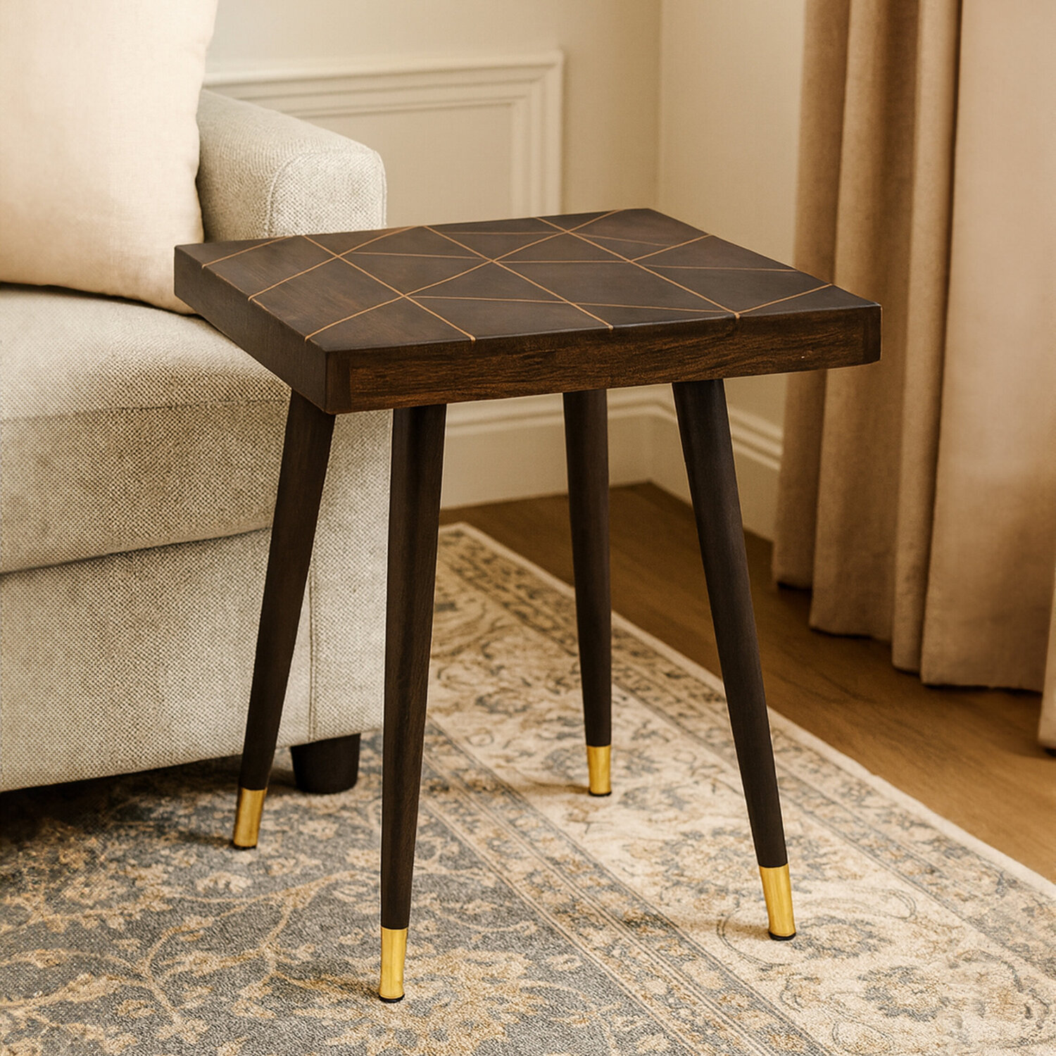Naro Mango Wood And Gold Tip Legs Side Table - Brown