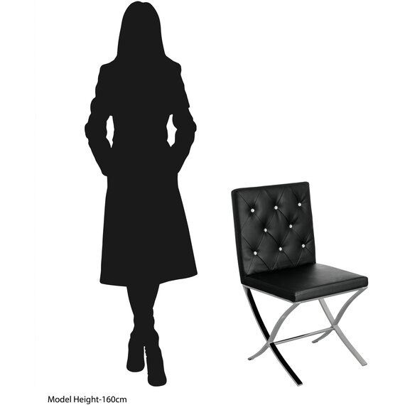 Diamante Black Leather Effect Chair With Stainless Steel Cross Legs