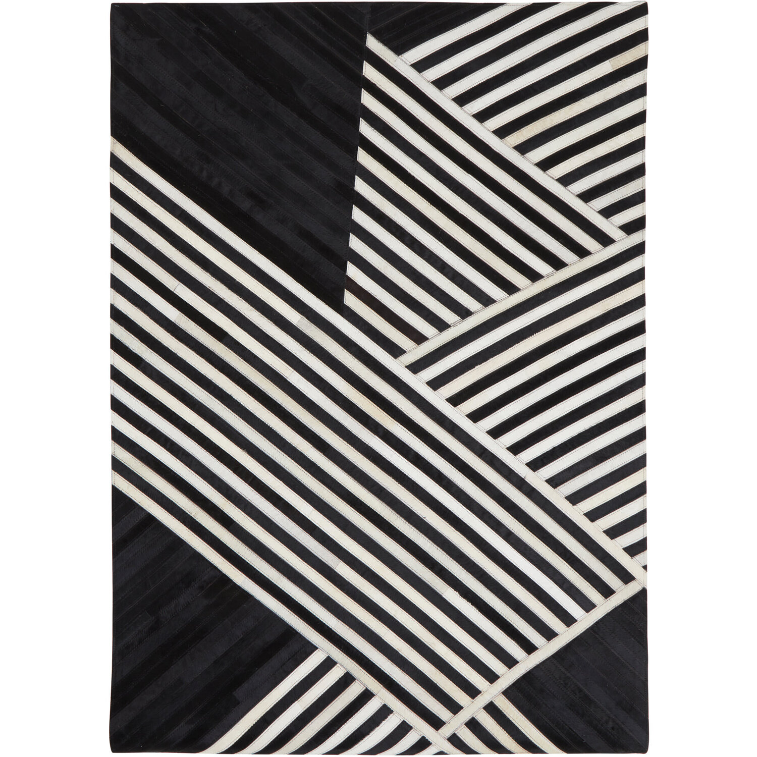 Bosie Safira Small Black And White Hair on Leather Rug - Black & White