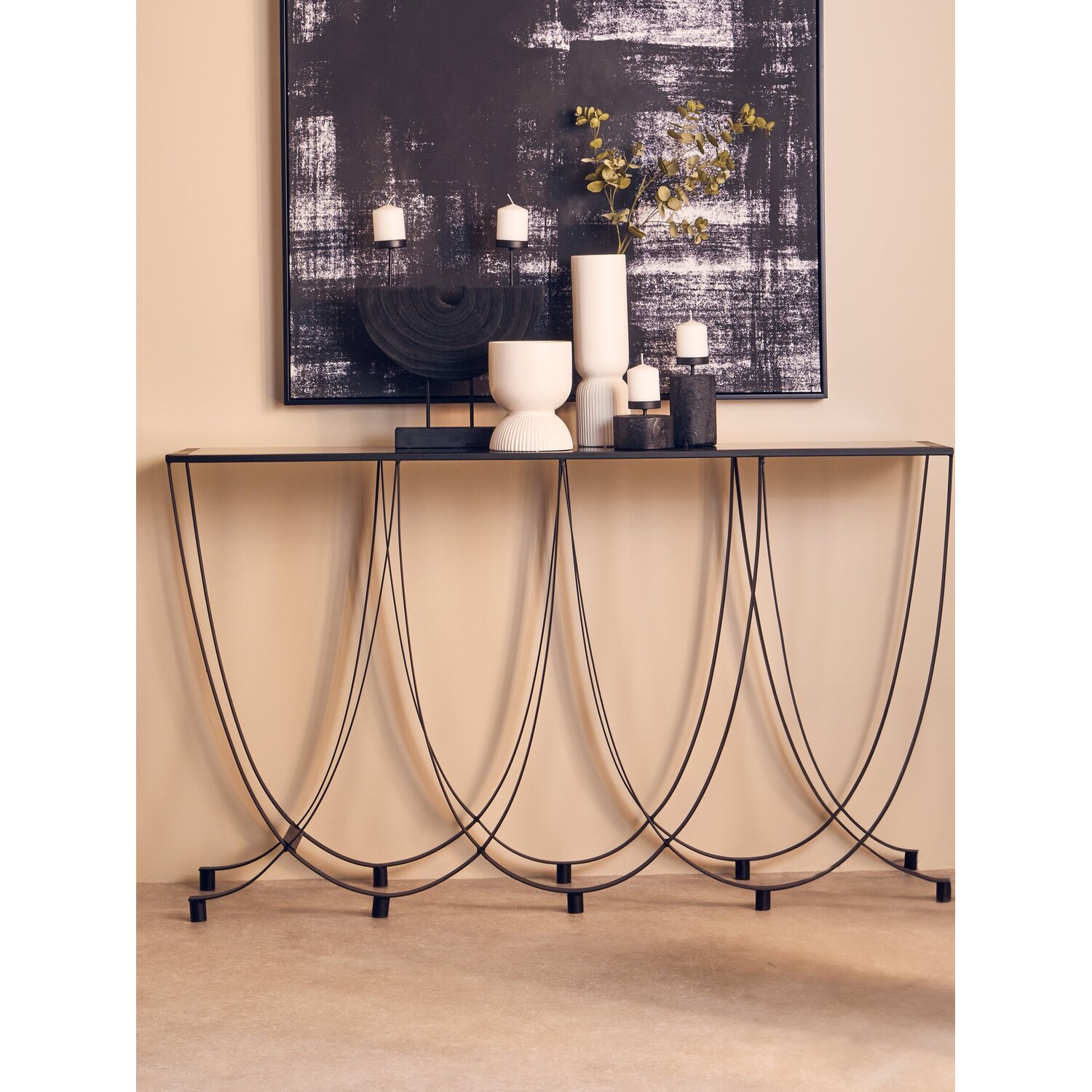 Trento Console Table With Black Glass Top - Black