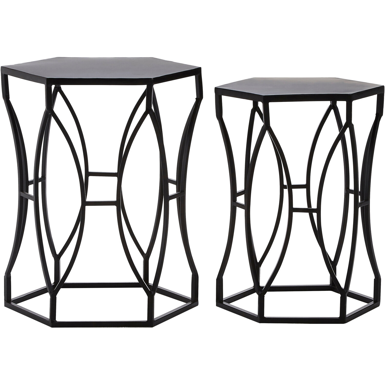 Interiors By Premier Avantis Set Of 2 Black Metal Hexagon Side Tables - Black