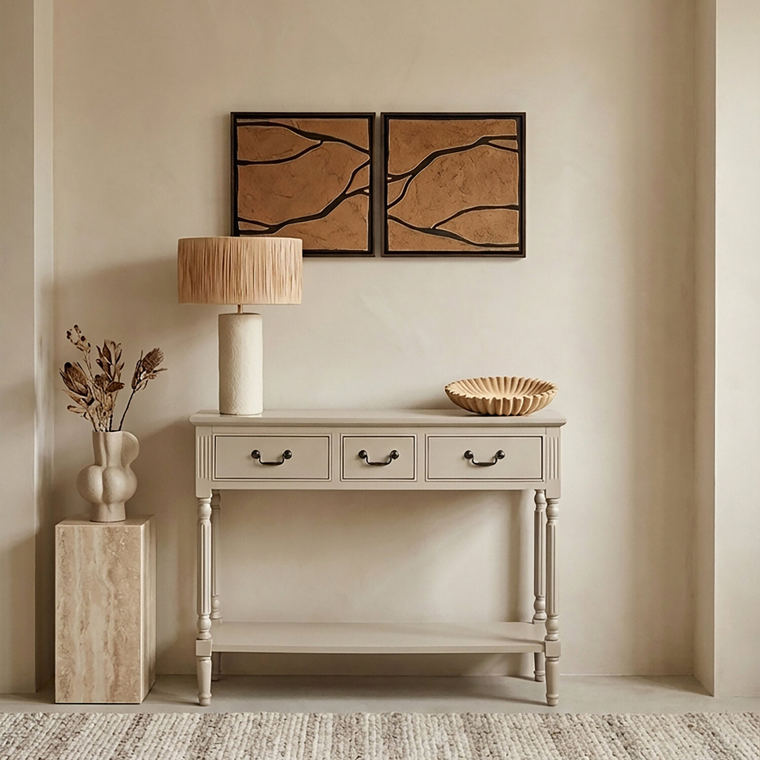 Heritage 3 Drawer Grey Putty Console Table - Grey