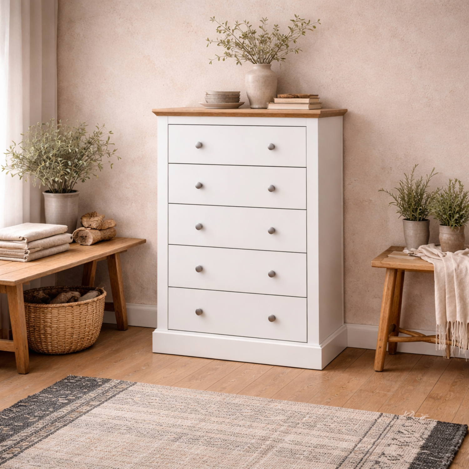 Ardee 5 Drawer Chest Matt Natural - White