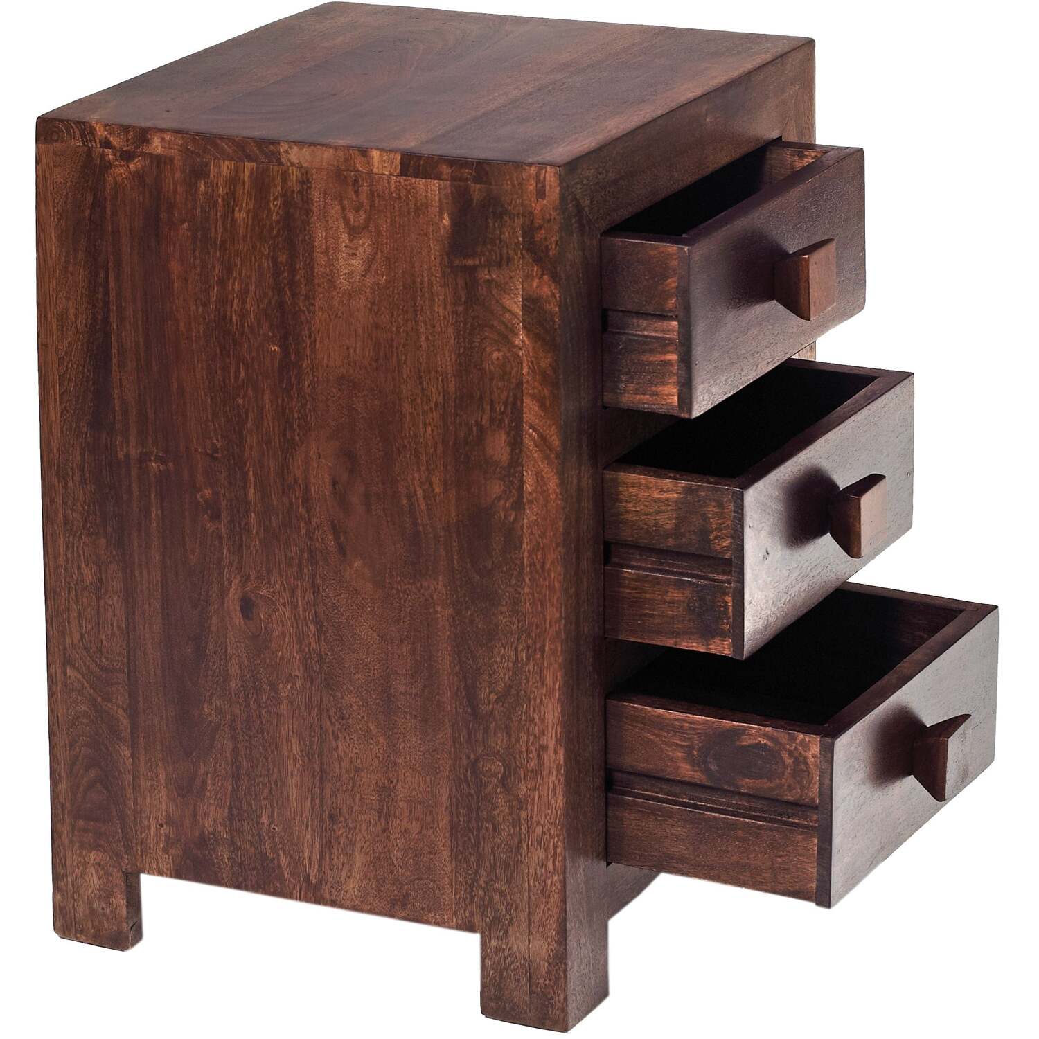 Phuket Dark Mango 3 Drawer Bedside Table - Brown
