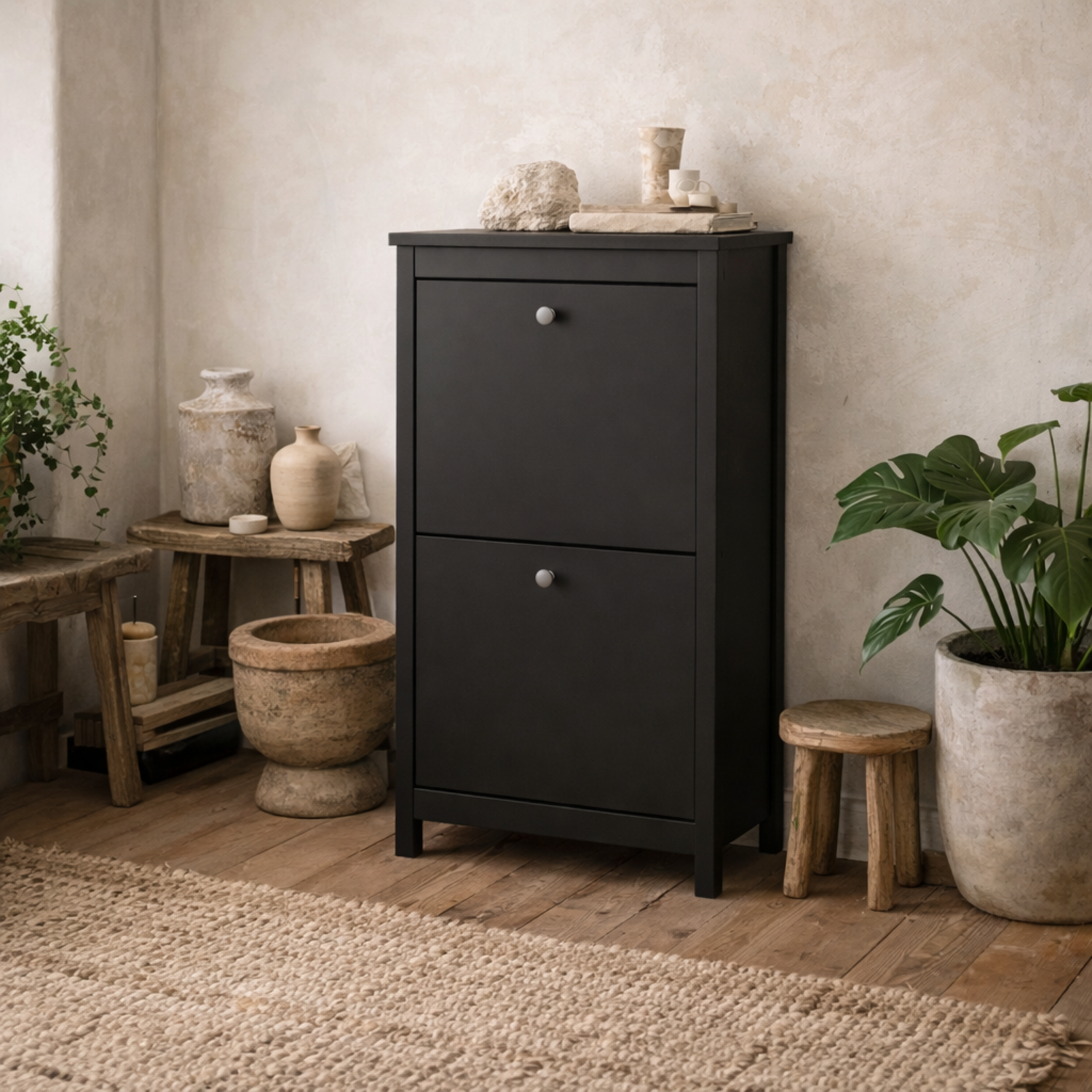 Gossmere Shoe Cabinet Matt 2 Door Freestanding - Black