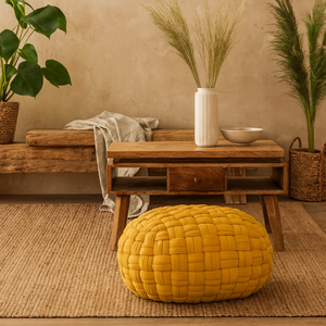 Lucca Mustard Cotton Woven Pouffe Oval
