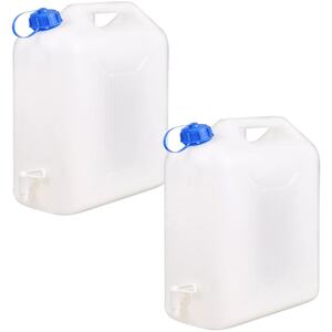20L Plastic Water Jerry Can with Spout & Tap - White - Set of 2
