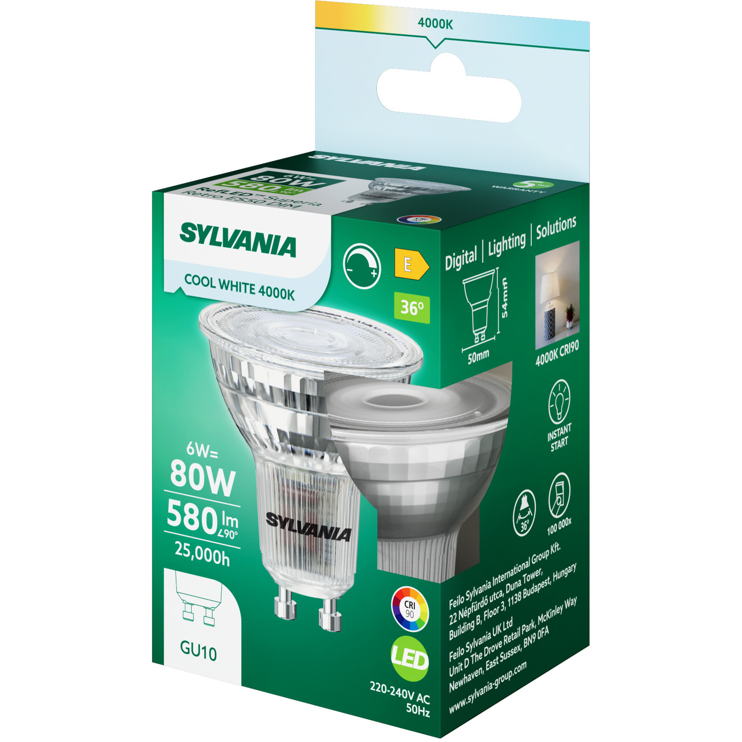 Sylvania Refled Superia Rt Es50 Led Gu10 Spotlight Bulb 580 Lumens Dimmable Clea - Transparent