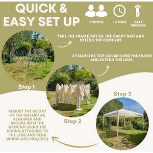 Beige Home Source Easy Up 3m x 3m Outdoor Garden Gazebo with Carry Bag  shot 14210474