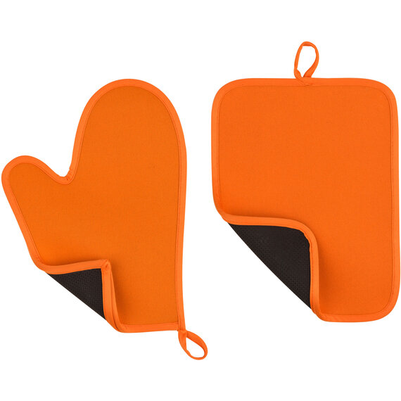 Orange Neoprene Oven Glove And Pot Holder Set
