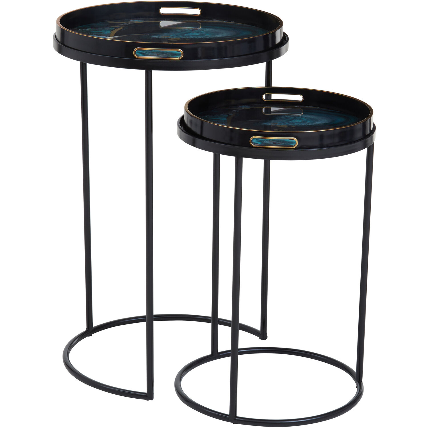 Celina Set Of 2 Nesting Tables with Agate Effect - Black, Gold, Blue