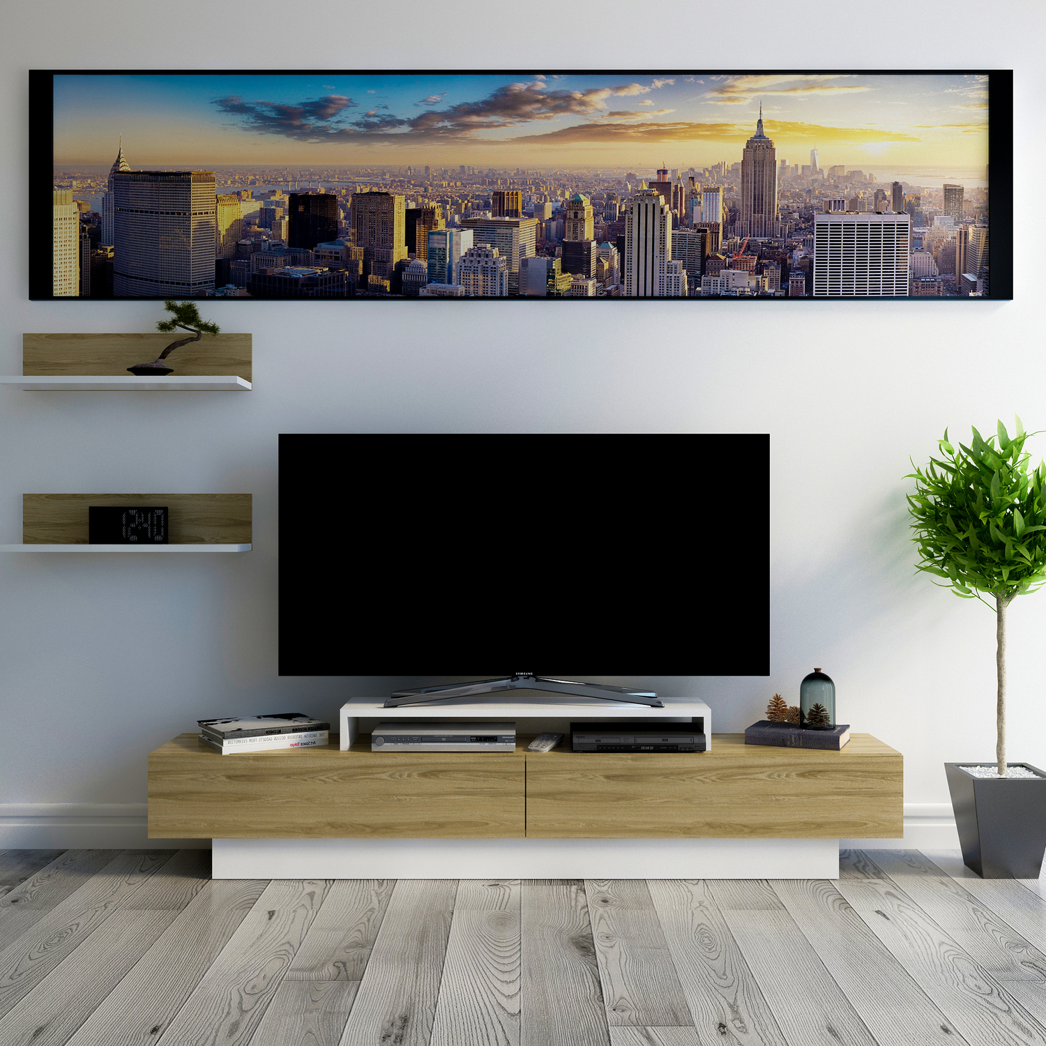 Lusi TV Unit for TVs up to 72" - Oak and White