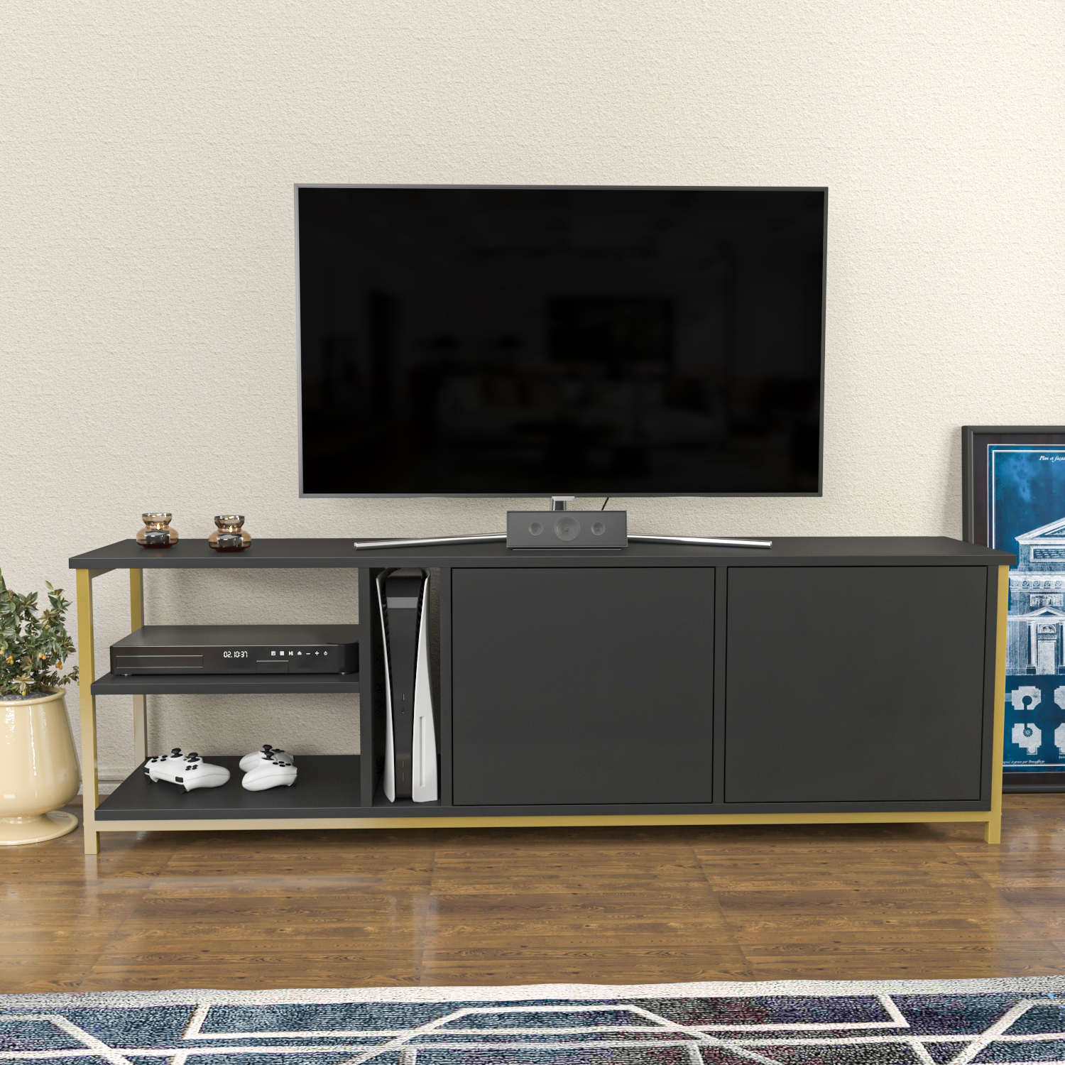 Primrose TV Unit - Anthracite and Gold