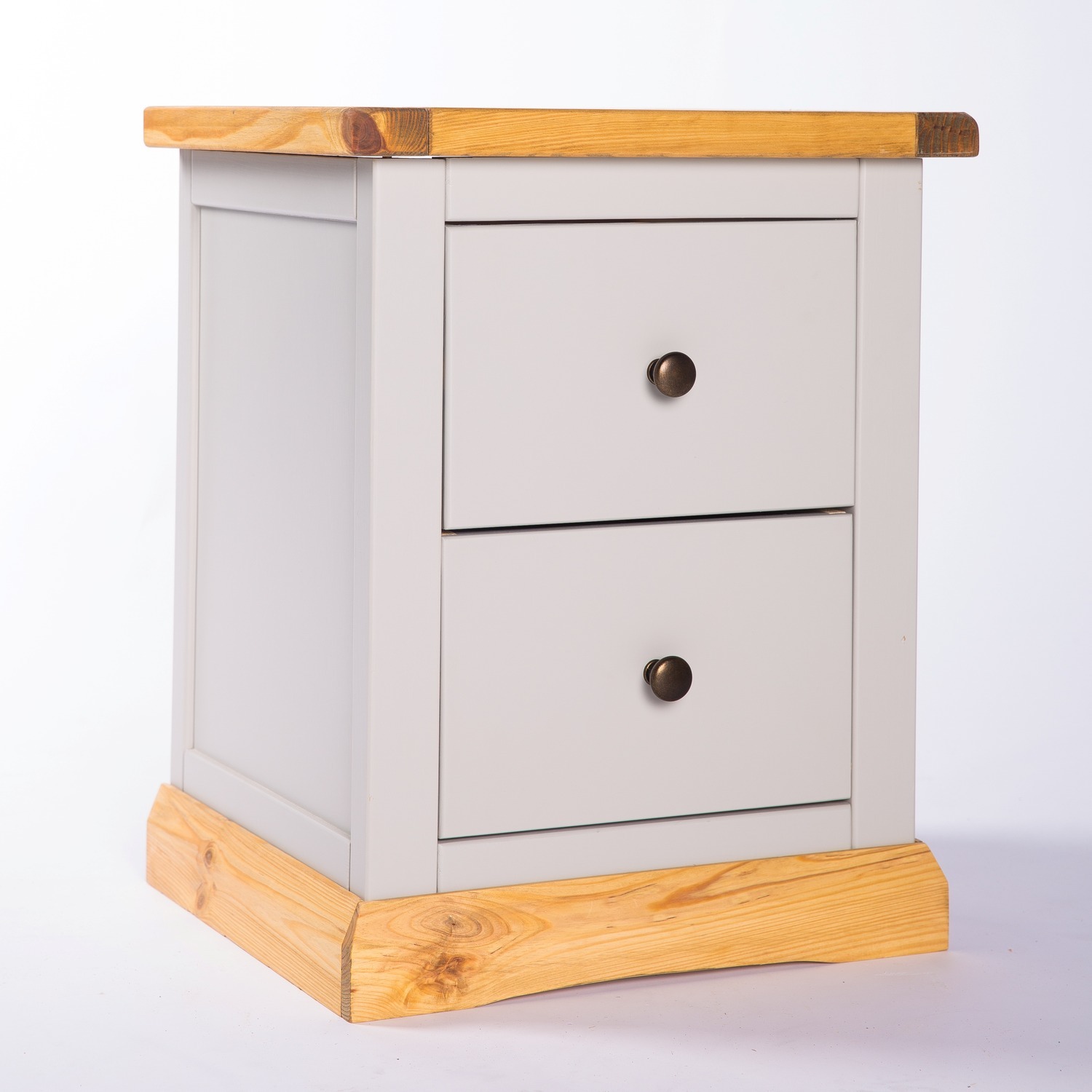 Cabinet Bits Bomporto 2 Drawer Bedside Cabinet - Grey / Brass Knob