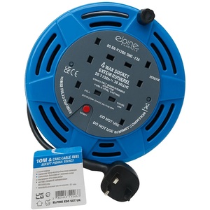 Heavy Duty Extension Lead Reel 4 Way Socket 10M Cable Mains Power Cord UK Plug