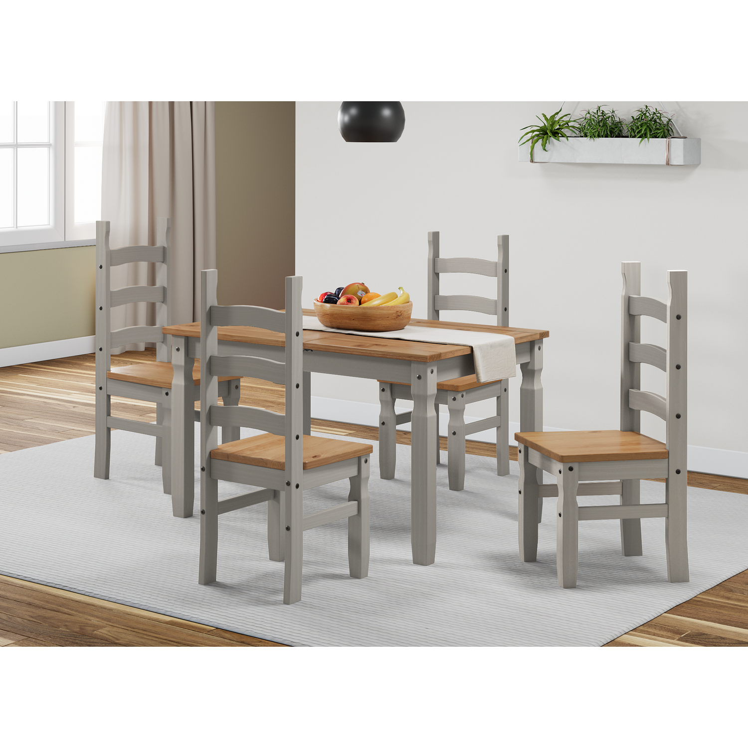 Mercers Furniture Corona Small Extending Dining Table 4 Chairs Set Solid Wood Mexican Pine Wooden - Distressed Grey Wax