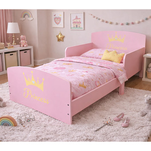Pink Kids Toddler Bed Frame with Safety Rails, White shot 15823014