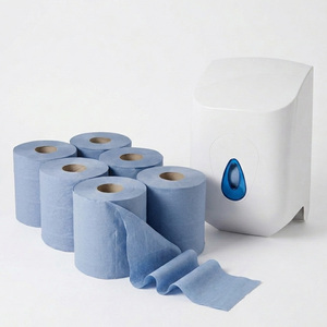 6 Blue Centrefeed Rolls & Dispenser